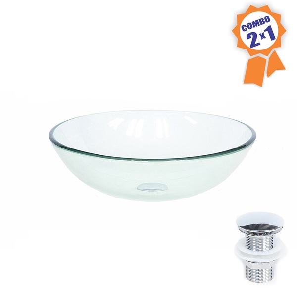 Cuba De Vidro Redonda 42cm Incolor + Válvula Click