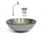 Cuba De Vidro Redonda 42cm Ouro Envelhecido + Valvula + Torne