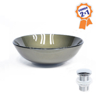 Cuba De Vidro Redonda 42cm Ouro Envelhecido + Válvula Click