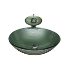 Cuba De Vidro Redonda 42cm Prata + Valvula + Torneira Cascata