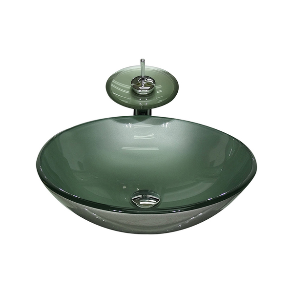 Cuba De Vidro Redonda 42cm Prata + Valvula + Torneira Cascata