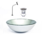 Cuba De Vidro Redonda 42cm Prata + Valvula + Torneira Cromada