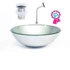 Cuba De Vidro Redonda 42cm Prata + Válvula Click + Torneira D