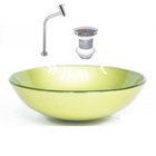 Cuba De Vidro Redonda 42cm Verde Oliva + Valvula + Torneira C