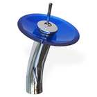 Cuba de Vidro Redonda Azul com Válvula Click, Sifão e Torneir