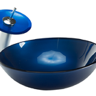 Cuba de Vidro Redonda Pequena Azul com Válvula Click, Sifão e