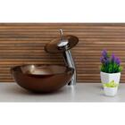 Cuba De Vidro Redonda Torneira Cascata +válvula+sifão Marrom