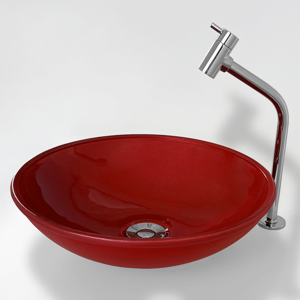 Cuba de Vidro Redonda Vermelha P/ Banheiro ou Lavabo De Sobre