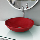 Cuba de Vidro Redonda Vermelha P/ Banheiro ou Lavabo De Sobre