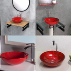 Cuba de Vidro Redonda Vermelha P/ Banheiro ou Lavabo De Sobre