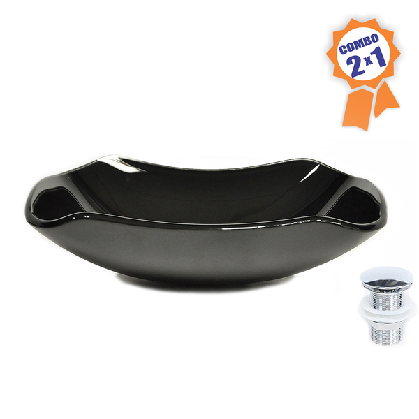 Cuba De Vidro Retangular Abaulada 45cm Preto + Válvula Click