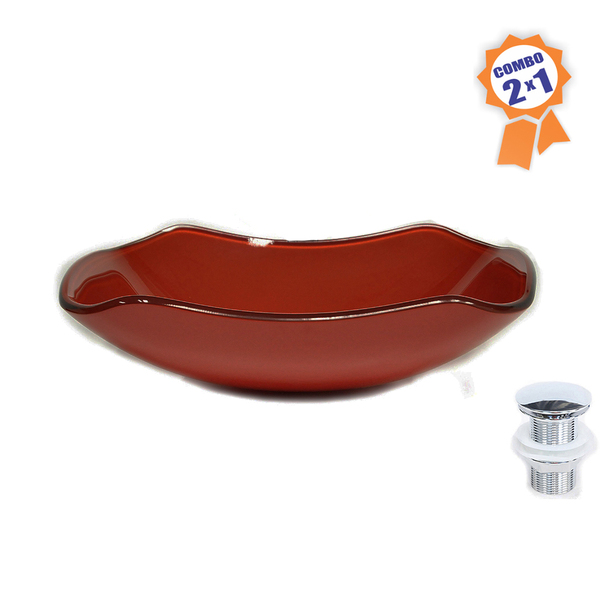 Cuba De Vidro Retangular Abaulada 45cm Vermelho Cereja + Válv