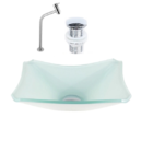 Cuba De Vidro Retangular Chanfrada 37cm Branco + Válvula Clic