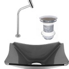 Cuba De Vidro Retangular Chanfrada 37cm Grafite + Válvula Cli