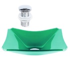 Cuba De Vidro Retangular Chanfrada 37cm Verde + Válvula Click