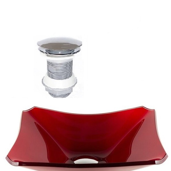 Cuba De Vidro Retangular Chanfrada 37cm Vermelho Cereja + Vál