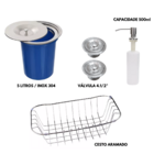 Cuba Dupla Aço Inox 304 + Torneira Gourmet Preta E Lixeira