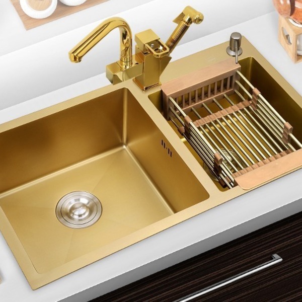 Cuba Dupla Aço Inox 304 Vintage Dourado Área Gourmet Cozinha