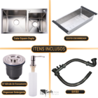 Cuba Dupla Aço Inoxidável Luxo Square Escovada 78cm x 43cm C/