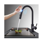 Cuba Dupla Cozinha Inox304 + Torneira Touch Preta  E Lixeira