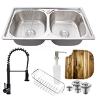 Cuba Dupla Cozinha Inox 304 + Torneira Gourmet Preta E Tábua