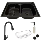Cuba Dupla Gourmet Aço Inox Black +torneira Extensível Preta
