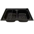 Cuba Dupla Gourmet Aço Inox Preta + Torneira Tábua E Lixeira