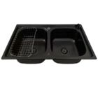 Cuba Dupla Gourmet Aço Inox Preta Com Torneira Touch E Tábua