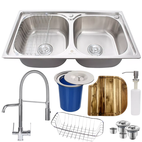 Cuba Dupla Gourmet Inox 304 + Kit E Torneira Cromada Filtro