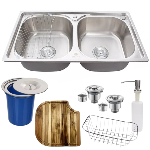 Cuba Dupla Gourmet Inox 304 + Kit Tábua De Corte E Lixeira