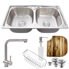 Cuba Dupla Gourmet Inox 304 + Kit Tábua E Torneira Gourmet