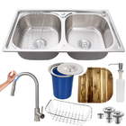 Cuba Dupla Inox304 + Torneira Touch Tábua De Corte E Lixeira