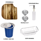 Cuba Dupla Inox 304 + Torneira Touch Preta Tábua E Lixeira