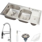 Cuba Dupla Inox com Torneira Gourmet, Dispenser, Lixeira, Ces