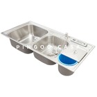 Cuba Dupla Inox com Torneira Gourmet, Dispenser, Lixeira, Ces