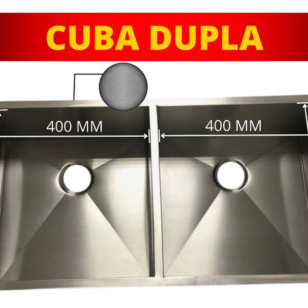 Cuba Dupla Inox Quadrada Gourmet Com Válvula 40x40 Cm Inox 304