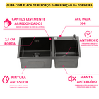 Cuba Dupla Preta Black Cozinha Gourmet em Aço Inox 304 com Vá