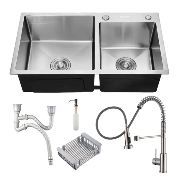 Cuba Dupla Quadrada Cozinha Gourmet Pia Aço Inox Acessórios +