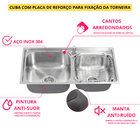 Cuba em Aço Inox 304 com Válvula, Dispenser e Cesto Cozinha Á