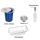 Cuba Gourmet 60x42 Inox304 + Lixeira 5l E Torneira De Parede