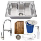 Cuba Gourmet 60x42 Inox Escovado + Torneira Tábua E Lixeira