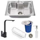 Cuba Gourmet 60x42cm Inox Escovado +torneira Black E Lixeira