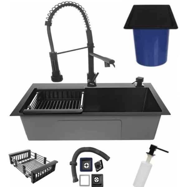 Cuba Gourmet Cozinha E Lixeira Quadrada Preta Torneira Preta