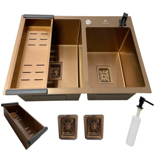 Cuba Gourmet Dupla Quadrada Aço Inox 304 Rosê 78x43cm