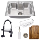 Cuba Gourmet Escovada 60x42cm +torneira Parede Preta E Tábua