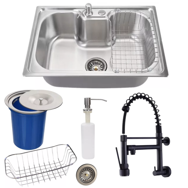 Cuba Gourmet Inox 60x42 + Torneira De Parede Preta E Lixeira