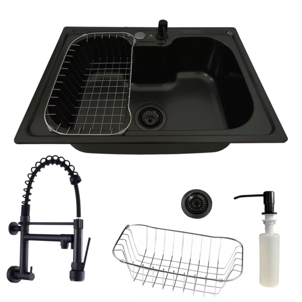 Cuba Gourmet Inox Black 50x40cm Com Torneira Preta De Parede
