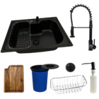 Cuba Gourmet Inox Black 60x42cm + Torneira Tábua E Lixeira