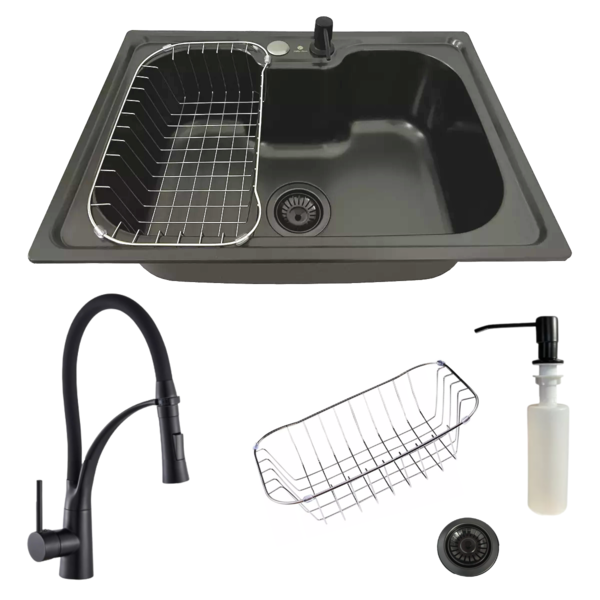 Cuba Gourmet Inox Black 60x42cm Com Torneira Flexível Preta