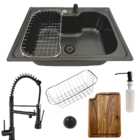 Cuba Gourmet Inox Preta 50x40cm  Com Torneira Preta E Tábua